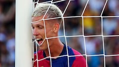 Dani Olmo plays during the match between FC Barcelona and Real Valladolid CF, corresponding to week 4 of LaLiga EA Sports, at the Lluis Companys Stadium in Barcelona, Spain, on August 31, 2024. (Photo by Joan Valls/Urbanandsport/NurPhoto via Getty Images)